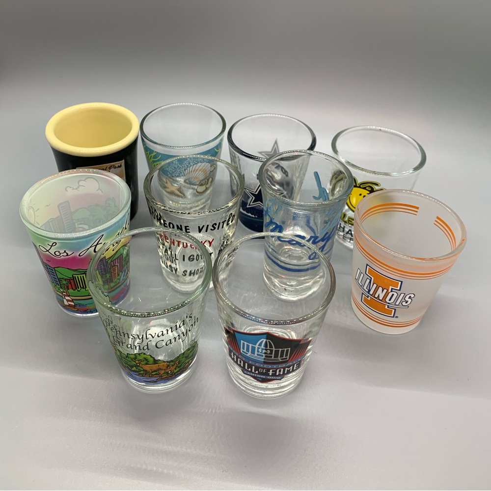 10 assorted shot glasses